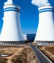 发电厂冷却塔全景航拍6743#横屏 