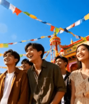 多人在节日场所欢笑场景8932#横屏 