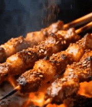 炭火上烤制的美味羊肉串7023#横屏 