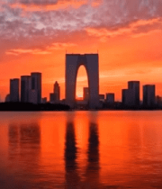 苏州东方之门日落城市景观11883#横屏 