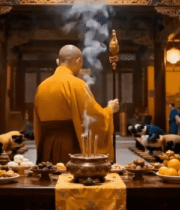 寺庙内和尚主持宗教仪式4676#横屏 