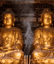 寺庙内金色佛像近景866#横屏 