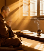 寺庙内和尚诵经阅读经书画面7335#横屏 