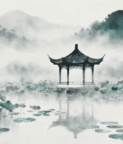 水墨山水中式亭台风景素材9292#横屏 