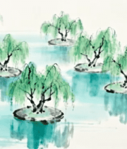 水墨风柳树水中景观440#横屏 