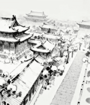 水墨风格古建筑雪景1470#横屏 