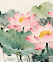 水墨荷花荷叶画面(1)14961#横屏 