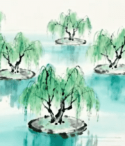 水墨柳树水中景观354#横屏 