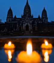 水面漂浮莲花蜡烛夜景1910#横屏 