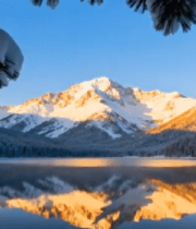 冬季雪山森林湖泊风光6605#横屏 