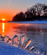 冬季河流日落雪景风光11849#横屏 