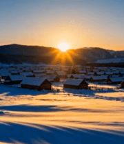 	 冬季禾木村庄雪景全景9495#横屏 