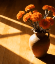 室内花瓶中橙色花朵特写6382#横屏 