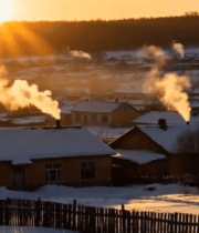 冬日村庄日出全景14871#横屏 