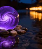 水边发光紫色球体素材2042#横屏 