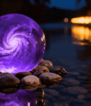 水边发光紫色球体素材2042#横屏图像生 