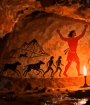 洞穴内原始人壁画场景6024#横屏 