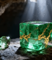洞穴中发光的绿色宝石360#横屏 