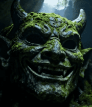 洞穴中长有青苔的恶魔面具14646#横屏 