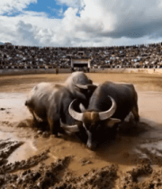 斗牛场中牛群搏斗场景173#横屏 