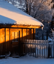 冬日木屋雪景风光12714#横屏 