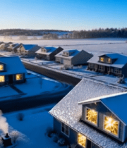 冬日村庄屋顶雪景俯瞰13112#横屏 