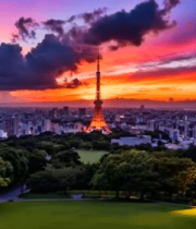 东京城市日落风光全景932#横屏 
