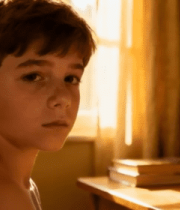室内窗边男孩特写7841#横屏 