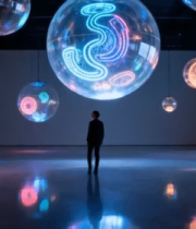 室内彩色发光球体与人物场景4521#横屏 