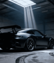 室内车库中的黑色跑车11491#横屏 