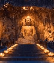 石窟佛像与莲花灯场景素材11331#横屏 