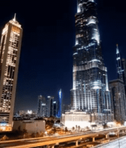 迪拜城市夜景高楼与车流1874#横屏 