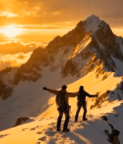 登山者在雪山山顶欢呼5421#横屏 