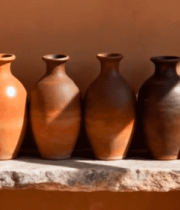 石台上摆放的陶制花瓶素材8796#横屏 