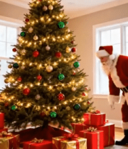 圣诞老人布置圣诞树礼物场景12426#横屏 