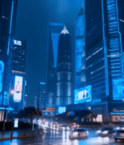 上海陆家嘴夜景街道车流14529#横屏 