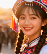 少数民族女孩街头特写7474#横屏 