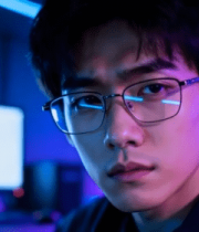 戴眼镜男子电脑前凝视画面5305#横屏 