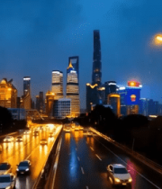 上海陆家嘴夜景车流3297#横屏 