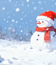 戴圣诞帽的雪人雪景素材14531#横屏 