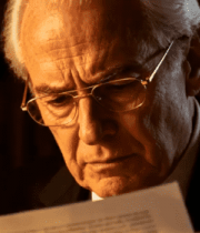 戴眼镜老人专注阅读文件3937#横屏 