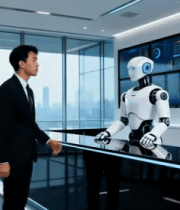 商务人士与机器人办公室互动4739#横屏 