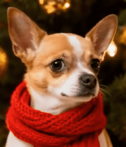 戴围巾吉娃娃与圣诞树同框1246#横屏 