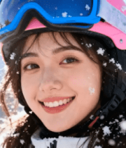 戴滑雪装备女子雪中微笑1668#横屏 