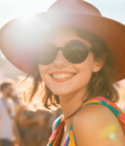 戴帽女子在活动现场微笑13756#横屏 