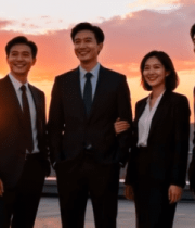 商务人士城市天台合影9363#横屏 