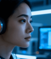 戴耳机女性专注工作场景12822#横屏 