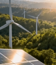 山林中的太阳能板与风力发电机759#横屏 