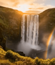 山间瀑布与彩虹自然风光12395#横屏 