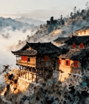 山间苗寨晨景12977#横屏 